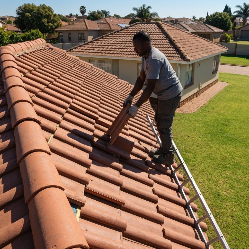 roofer installing tiles on a house in gauteng south